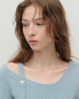 Bucle One Off-Shoulder Wool Sweater.Blue
