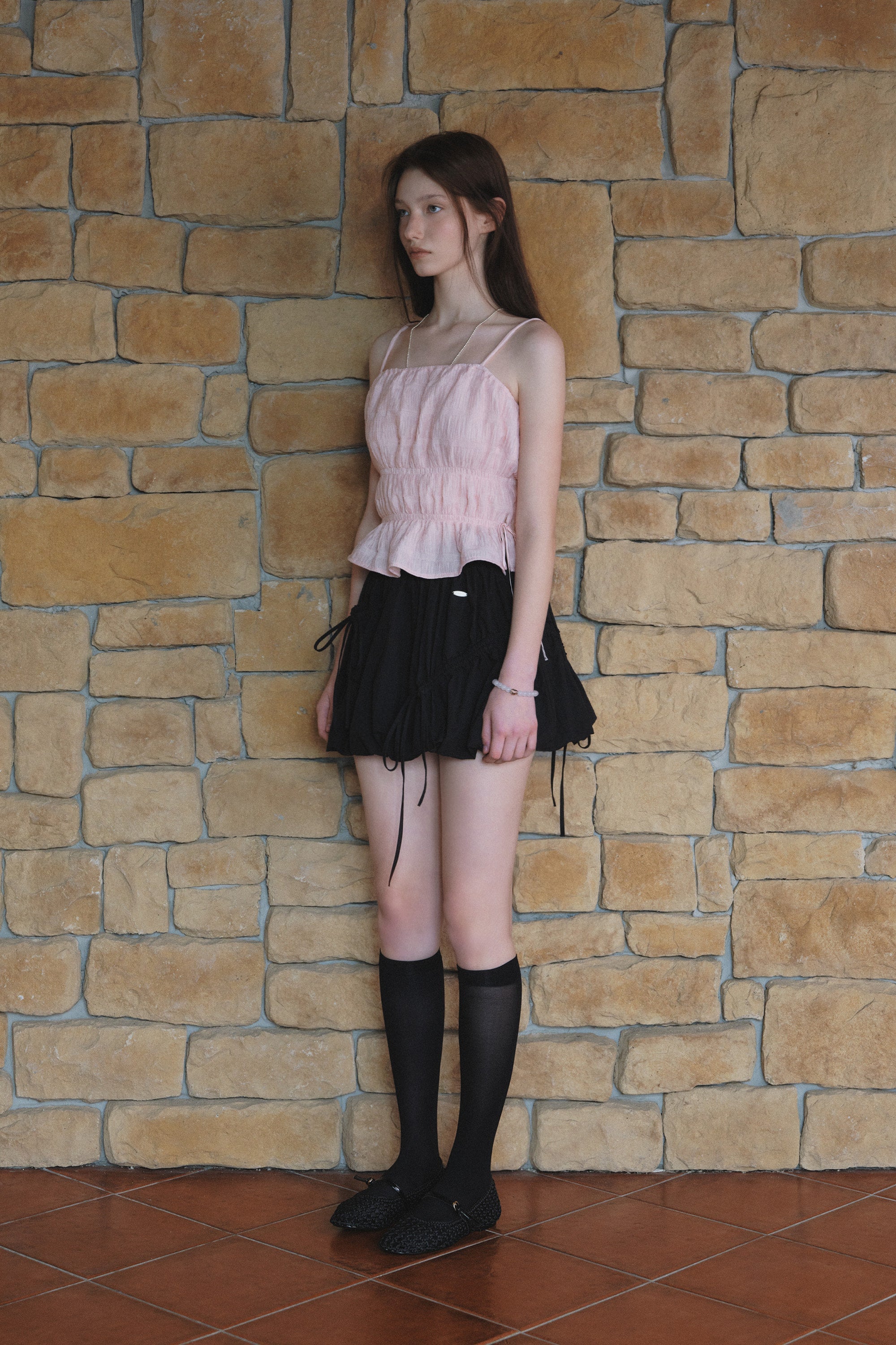 Crinkle Sharring Sleeveless Top.Pink