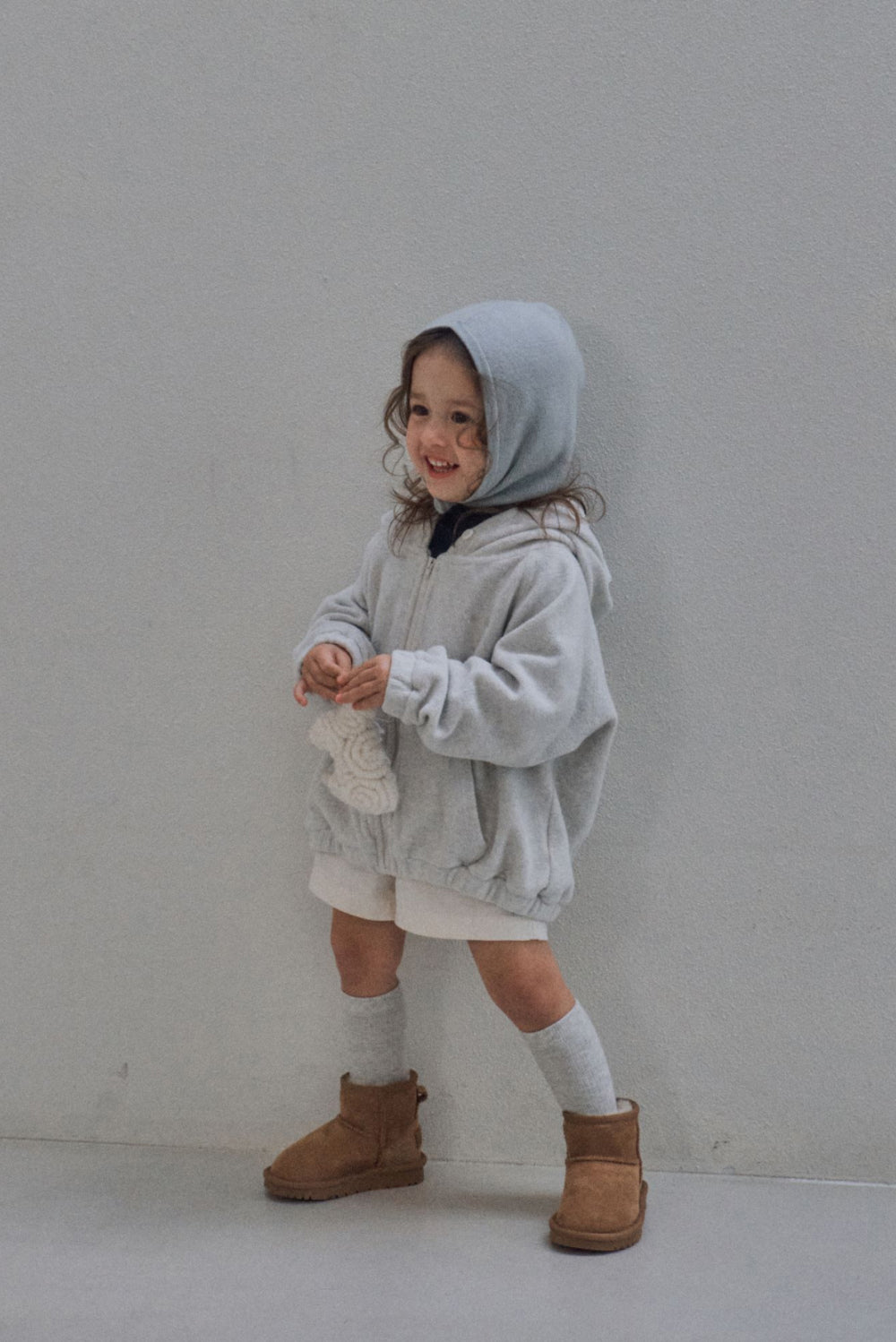 Terry button hooded zip-up