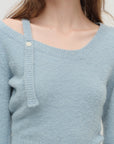 Bucle One Off-Shoulder Wool Sweater.Blue