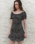 A FLOWER FRILL MINI DRESS.BLACK