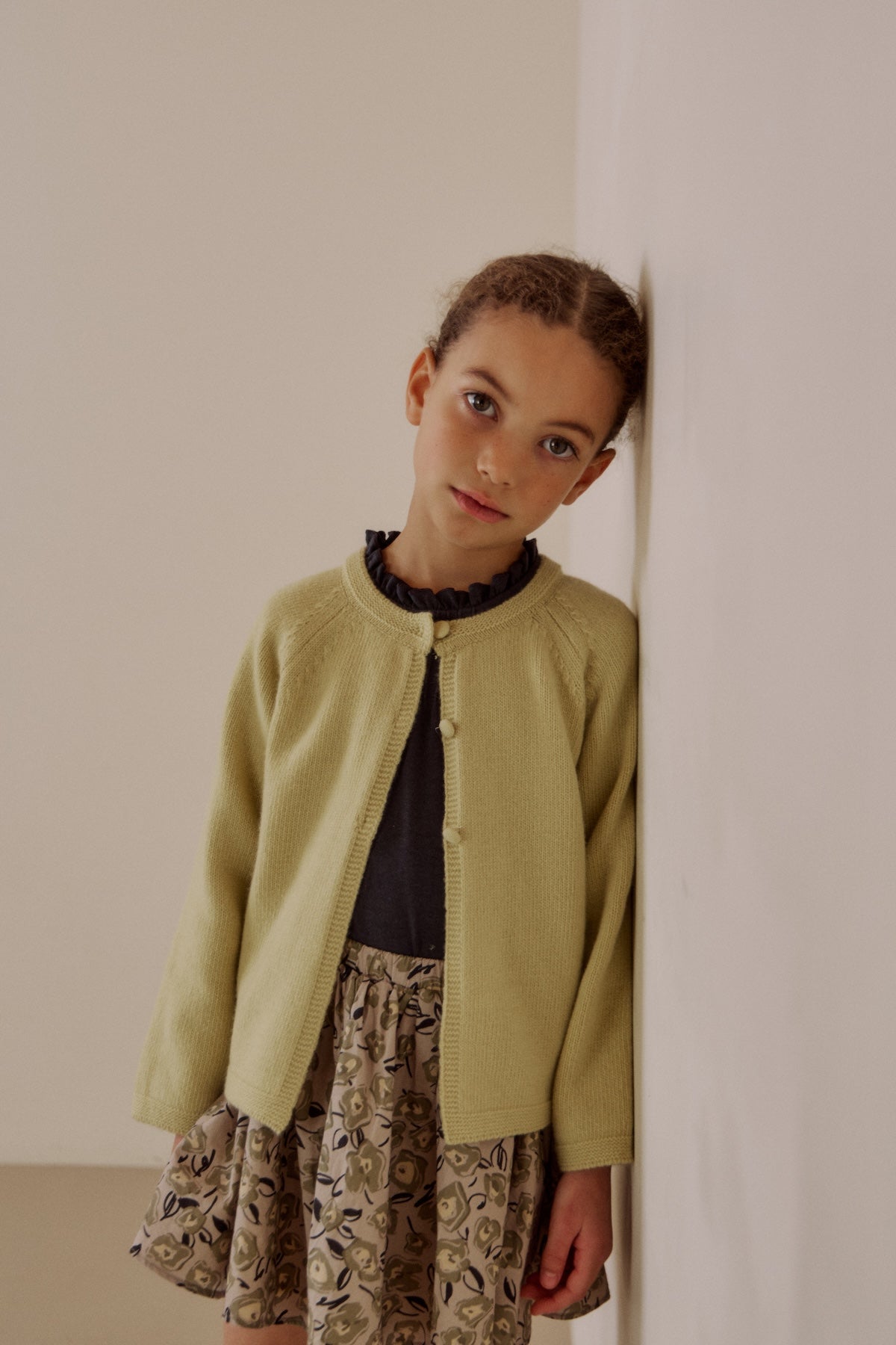 Petite button cardigan. Lime