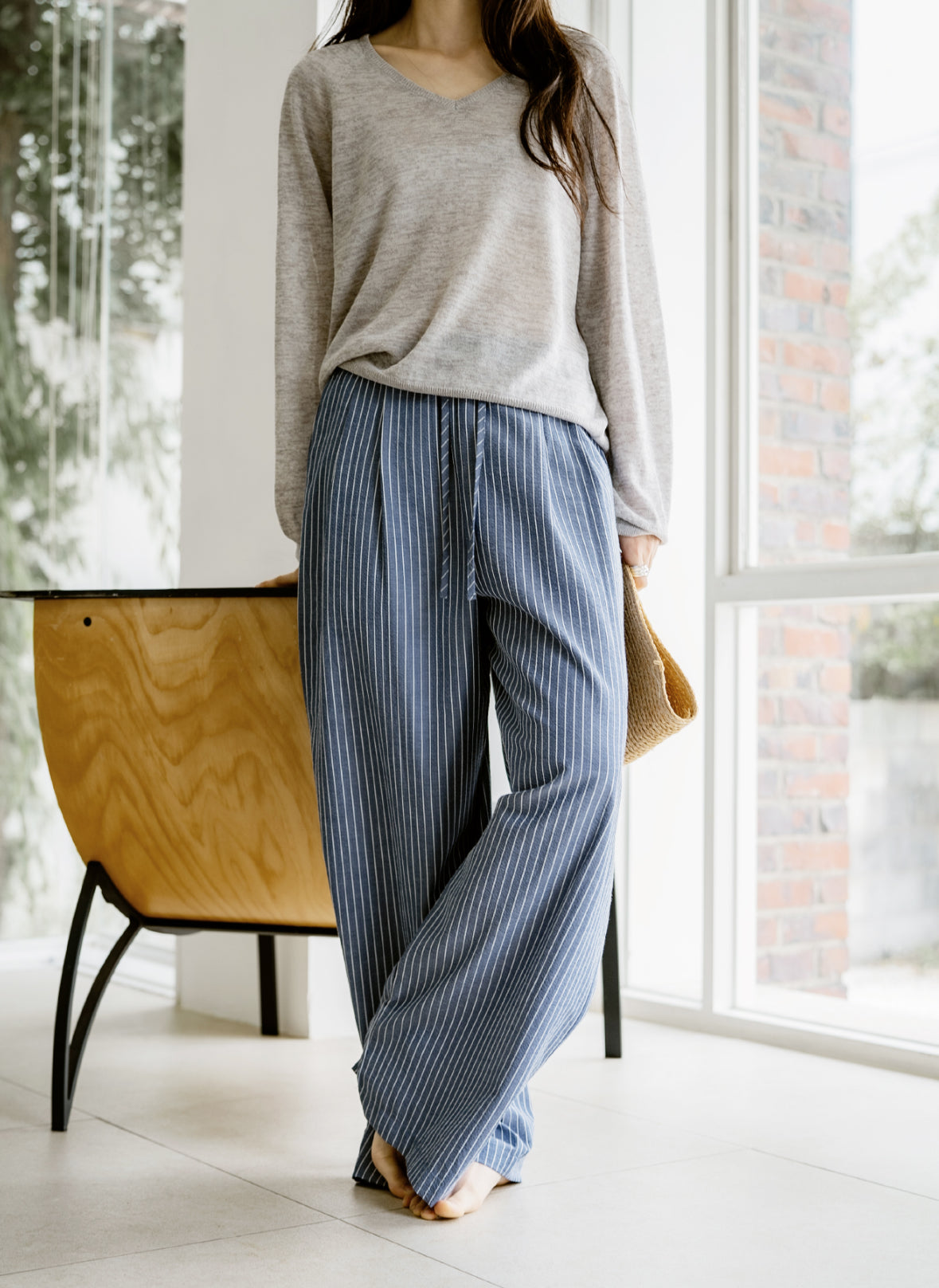 Striped banding pants