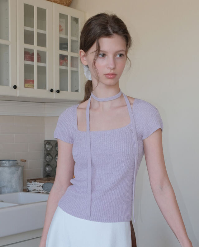 Nua Muffler Half Knit Shirt.Lavender