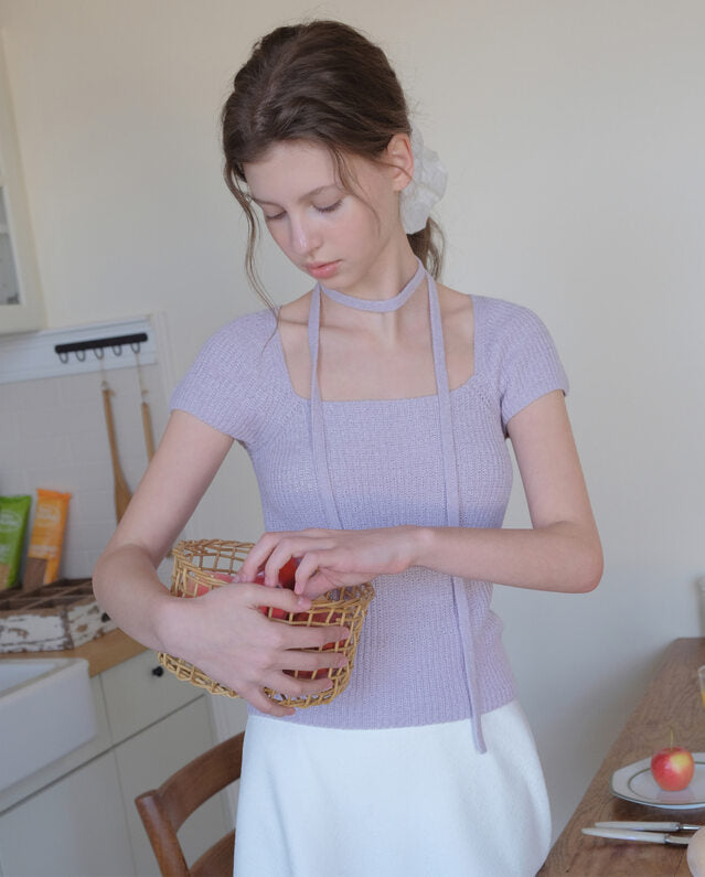 Nua Muffler Half Knit Shirt.Lavender