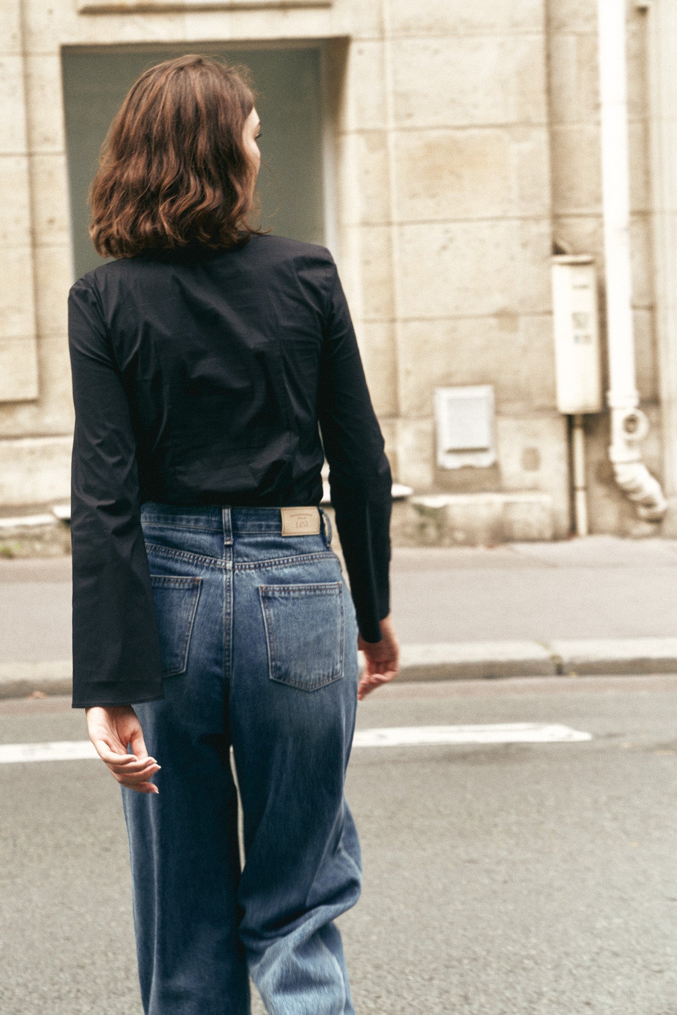 FLAT SHIRRING BLOUSE.BLACK