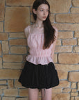 Crinkle Sharring Sleeveless Top.Pink