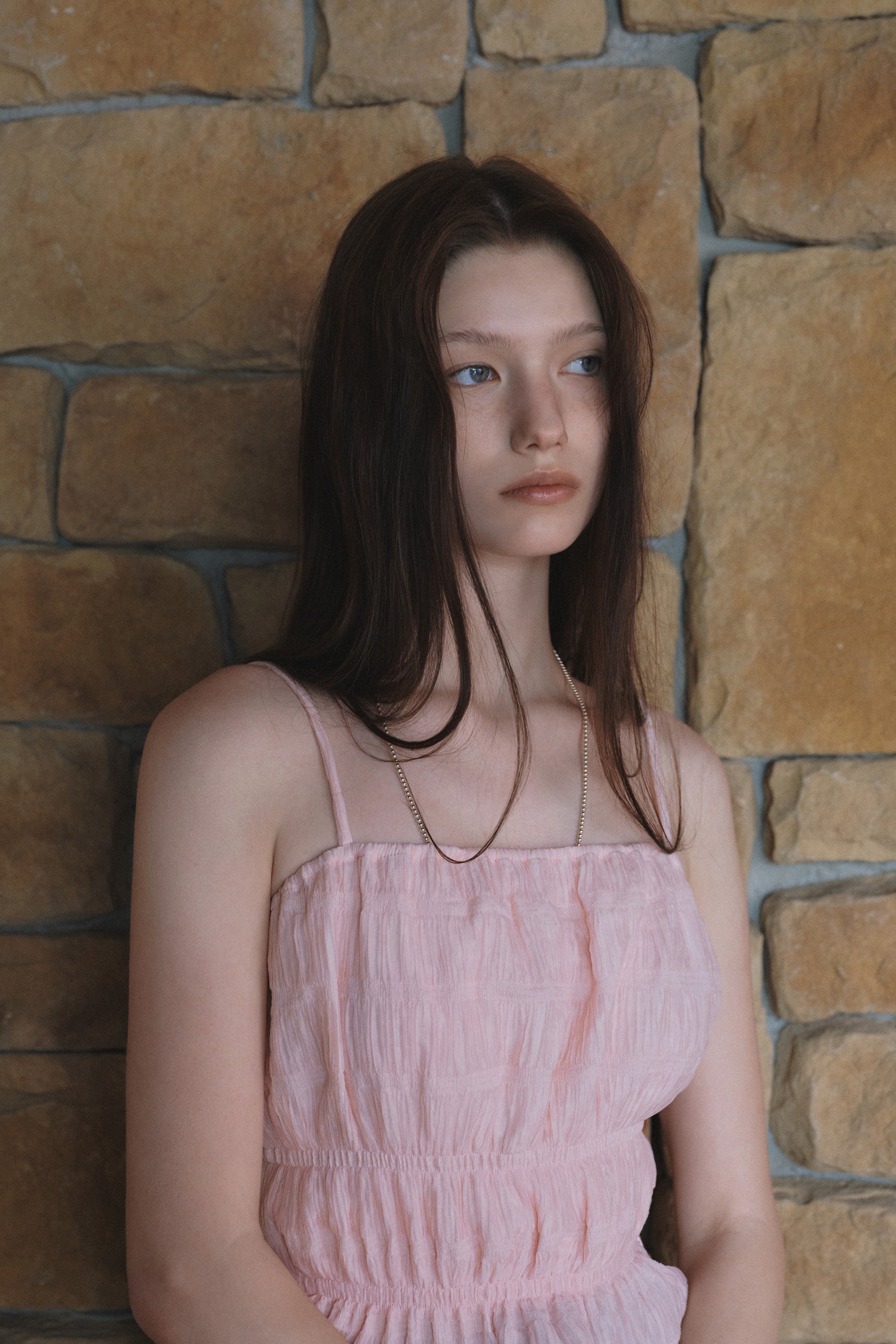 Crinkle Sharring Sleeveless Top.Pink