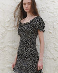 A FLOWER FRILL MINI DRESS.BLACK