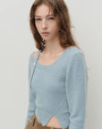 Bucle One Off-Shoulder Wool Sweater.Blue