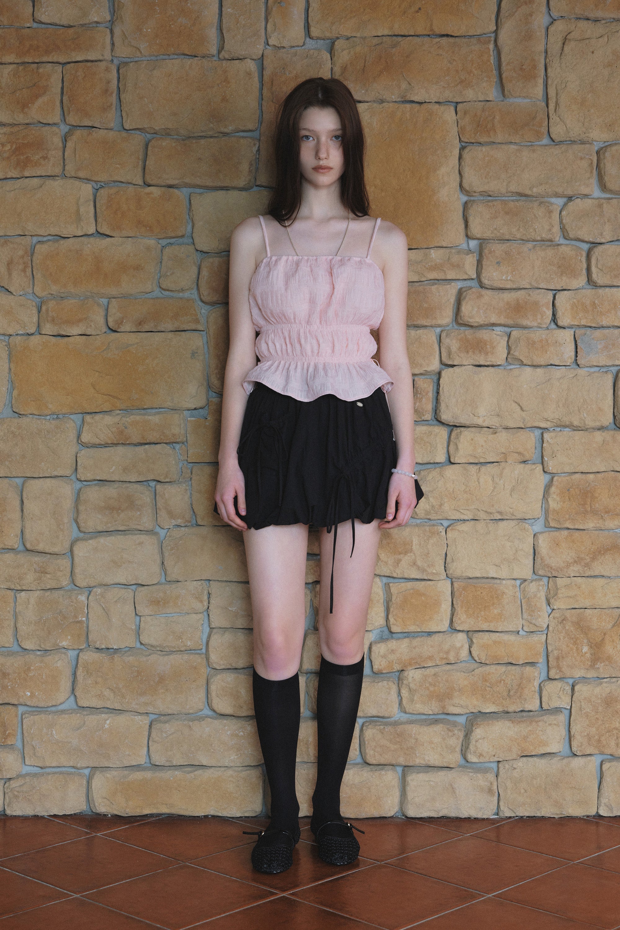 Crinkle Sharring Sleeveless Top.Pink