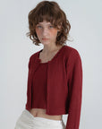 Ribbed golji cardigan.Wine