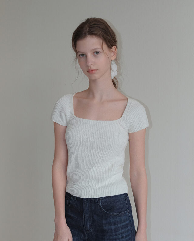 Nua Muffler Half Knit Shirt.Cream