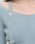 Bucle One Off-Shoulder Wool Sweater.Blue