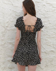 A FLOWER FRILL MINI DRESS.BLACK
