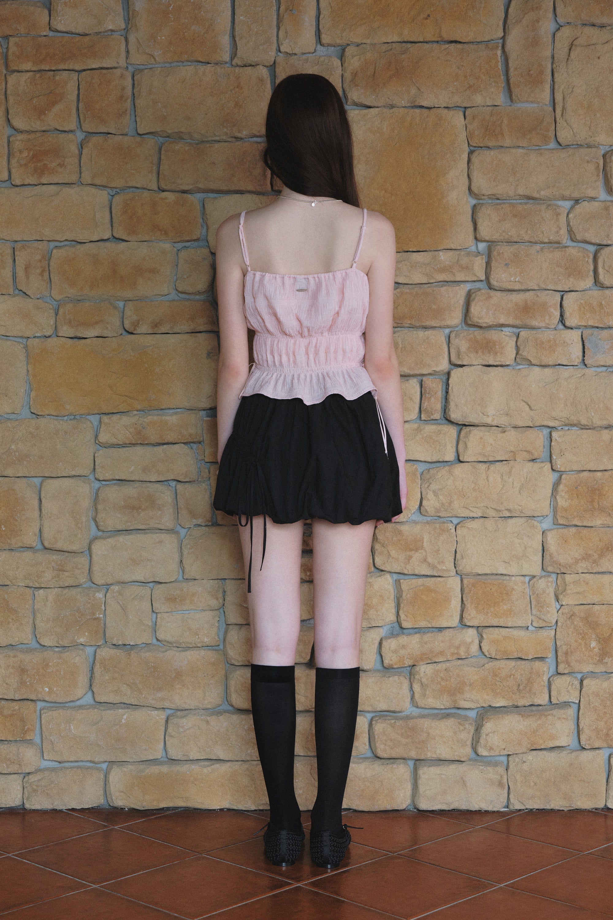 Crinkle Sharring Sleeveless Top.Pink