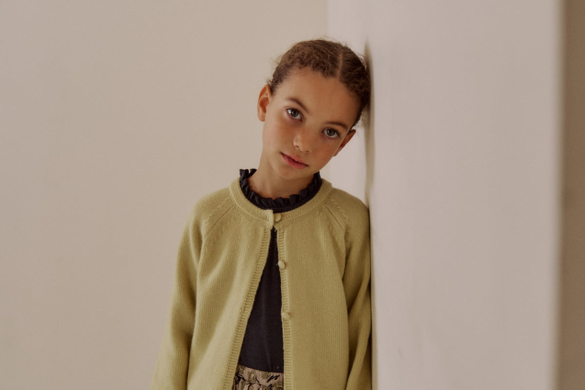 Petite button cardigan. Lime