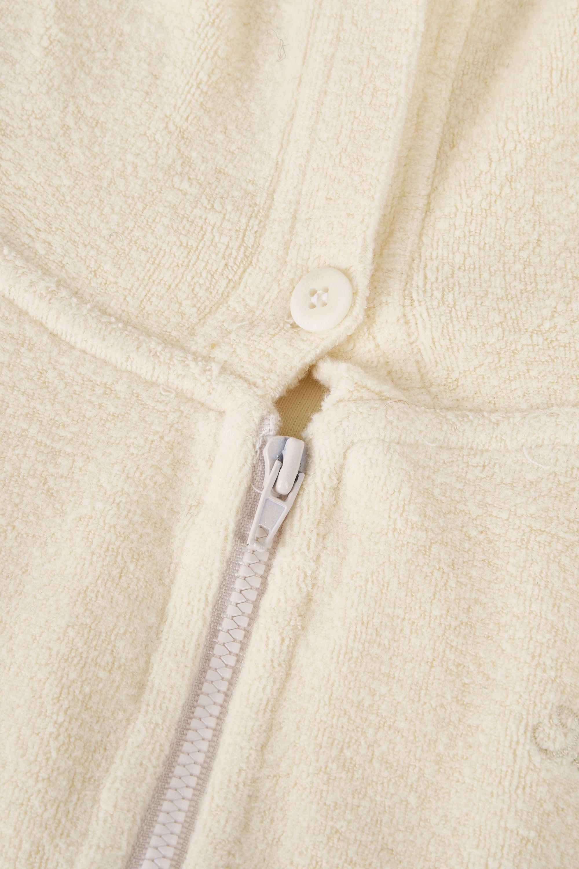Terry button hooded zip-up