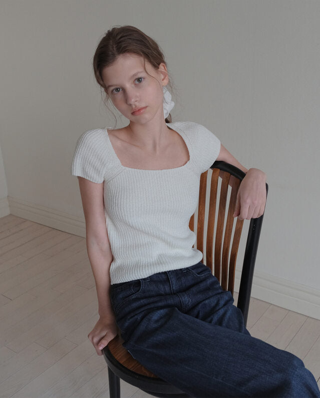 Nua Muffler Half Knit Shirt.Cream